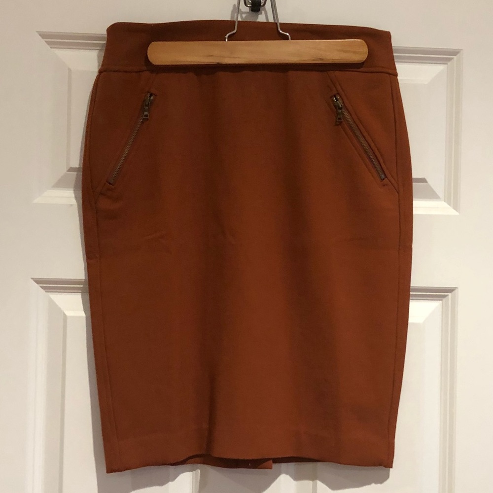 Orange LOFT Pencil Skirt with Zipper Details
